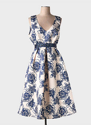 Robe mi-longue imprimé fleurs sans manche bleu ELEONORA AMADEI femme