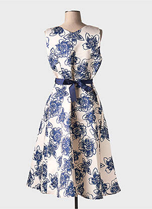 Robe mi-longue imprimé fleurs sans manche bleu ELEONORA AMADEI femme