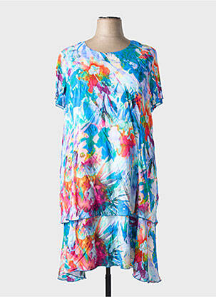 Robe mi-longue coupe évasée manches courtes bleu GEVANA femme