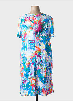 Robe mi-longue imprimé fleurs manches courtes bleu GEVANA femme
