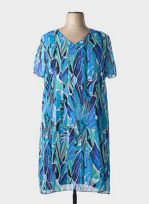 Robe mi-longue imprimé fleurs manches courtes bleu GEVANA femme