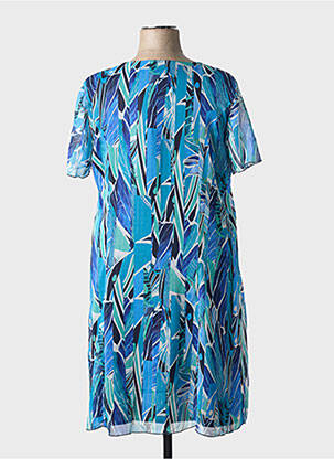 Robe mi-longue imprimé fleurs manches courtes bleu GEVANA femme