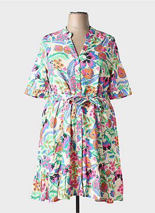 Robe mi-longue tissage crêpe manches courtes vert LEO & UGO femme