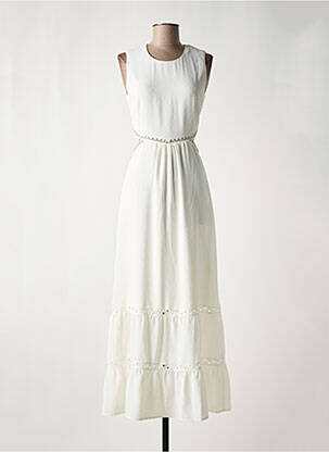 Robe longue tissage crêpe sans manche blanc IKKS femme