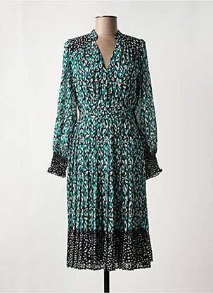 Robe mi-longue imprimé fantaisie manches longues vert SUNCOO femme