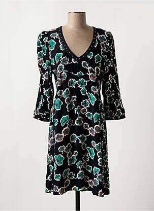 Robe mi-longue imprimé fantaisie manches longues noir IKKS femme