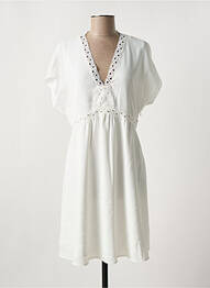 Robe mi-longue tissage crêpe manches courtes blanc IKKS femme