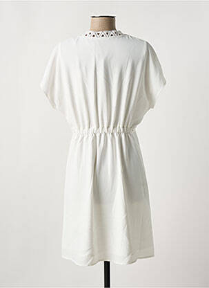 Robe mi-longue tissage crêpe manches courtes blanc IKKS femme