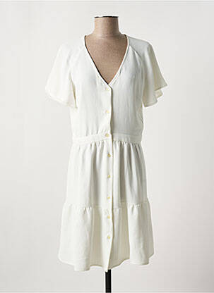 Robe mi-longue tissage crêpe manches courtes blanc IKKS femme