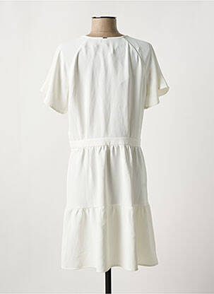 Robe mi-longue tissage crêpe manches courtes blanc IKKS femme