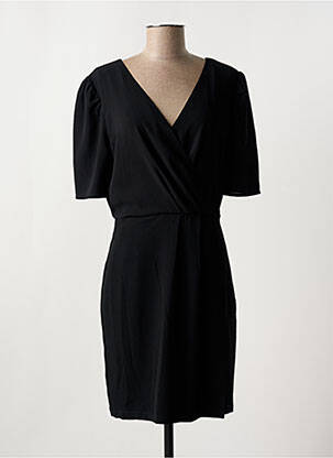Robe mi-longue tissage crêpe manches courtes noir IKKS femme