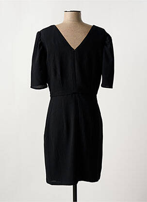 Robe mi-longue tissage crêpe manches courtes noir IKKS femme