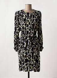Robe mi-longue imprimé fantaisie manches longues noir LA FEE MARABOUTEE femme