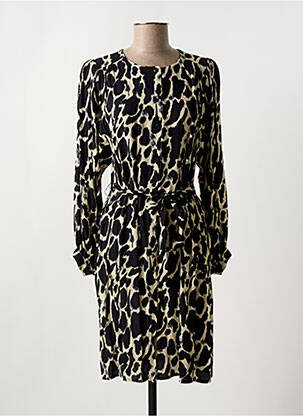 Robe mi-longue imprimé fantaisie manches longues noir LA FEE MARABOUTEE femme