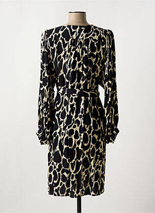 Robe mi-longue imprimé fantaisie manches longues noir LA FEE MARABOUTEE femme