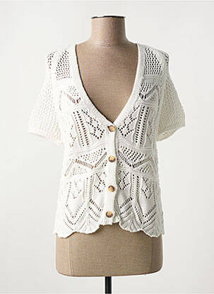 Gilet manches courtes fermeture boutonnée sur le devant blanc LA FEE MARABOUTEE femme