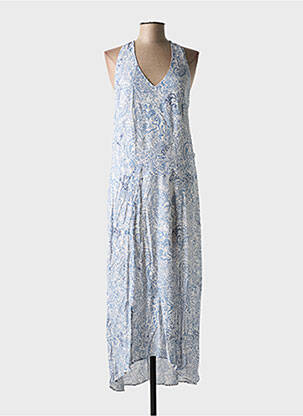 Robe longue tissage popeline sans manche bleu IKKS femme