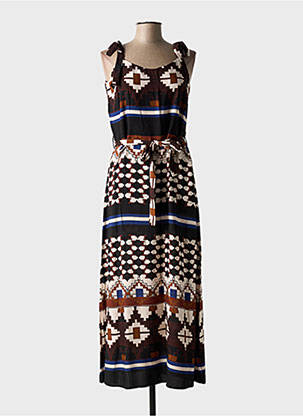 Robe longue imprimé fantaisie sans manche marron LA FEE MARABOUTEE femme
