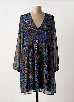 Robe mi-longue imprimé fantaisie manches longues bleu LA FEE MARABOUTEE femme