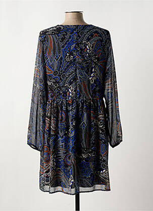 Robe mi-longue imprimé fantaisie manches longues bleu LA FEE MARABOUTEE femme