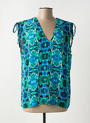 Top imprimé fantaisie manches courtes bleu LA FEE MARABOUTEE femme