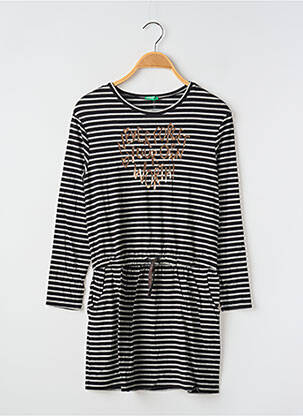 Robe mi-longue col rond manches longues noir UNITED COLORS OF BENETTON fille