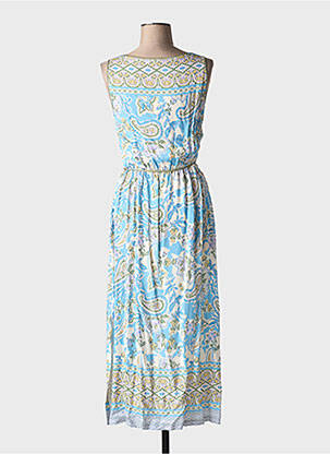 Robe longue imprimé fleurs sans manche bleu MASSANA femme