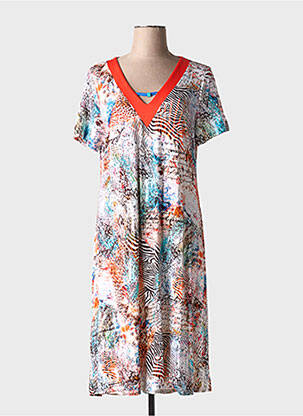 Robe mi-longue imprimé fantaisie manches courtes orange MASSANA femme