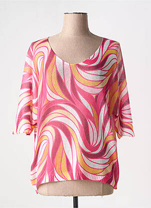 Pull maille ajourée manches 3/4 rose COULEURS DU TEMPS femme