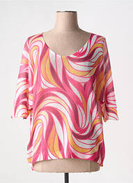 Pull maille ajourée manches 3/4 rose COULEURS DU TEMPS femme
