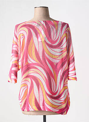 Pull maille ajourée manches 3/4 rose COULEURS DU TEMPS femme