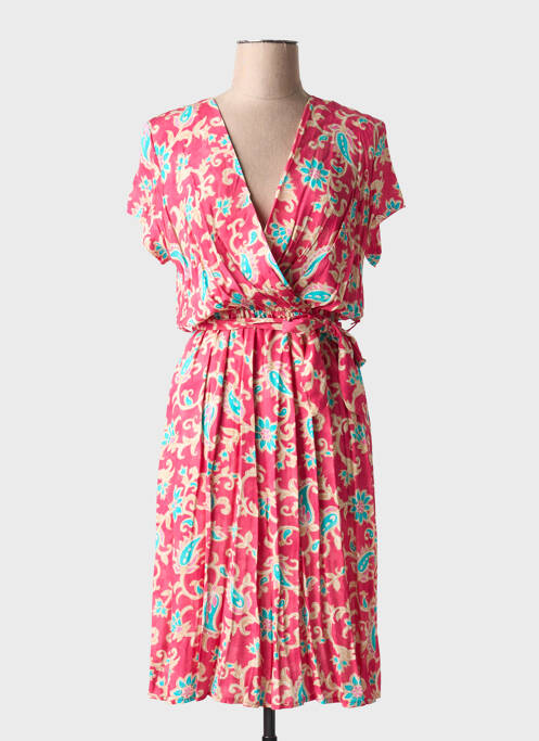 Robe mi-longue imprimé fleurs manches courtes rose COULEURS DU TEMPS femme