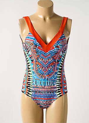 Maillot de bain 1 pièce effet matière satinée haut soutien-gorge emboitant orange DEIDAD femme