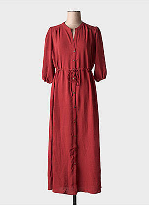 Robe longue tissage crêpe manches 3/4 rouge GRACE & MILA femme