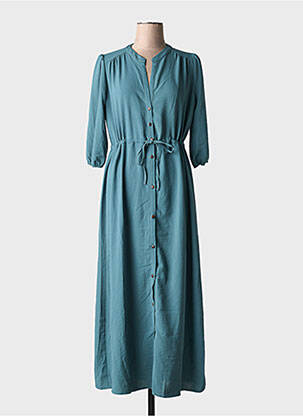 Robe longue tissage crêpe manches 3/4 bleu GRACE & MILA femme