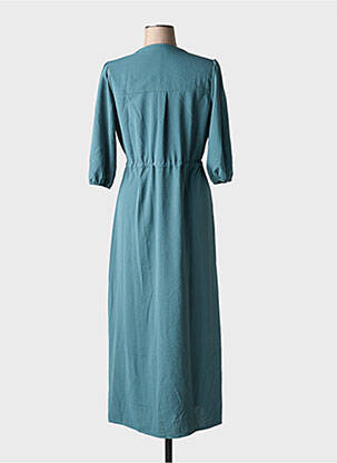 Robe longue tissage crêpe manches 3/4 bleu GRACE & MILA femme