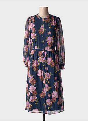 Robe mi-longue imprimé fleurs manches longues bleu LA PETITE ETOILE femme