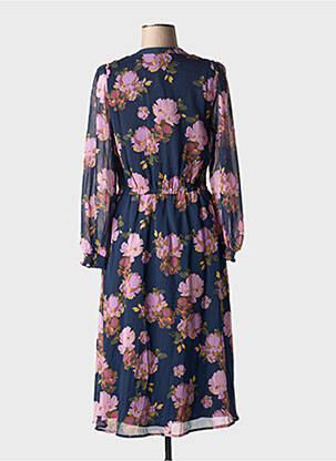 Robe mi-longue imprimé fleurs manches longues bleu LA PETITE ETOILE femme