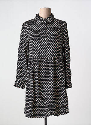 Robe mi-longue imprimé fleurs manches longues noir GRACE & MILA femme