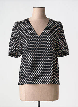 Blouse tissage popeline manches courtes noir GRACE & MILA femme