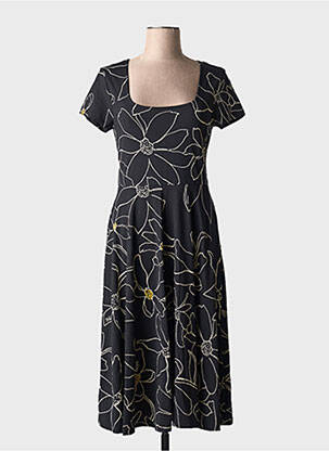 Robe mi-longue imprimé fleurs manches courtes noir DESIGUAL femme
