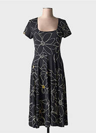 Robe mi-longue imprimé fleurs manches courtes noir DESIGUAL femme