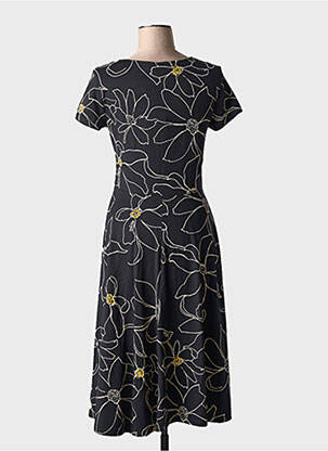 Robe mi-longue imprimé fleurs manches courtes noir DESIGUAL femme