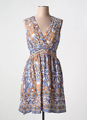 Robe mi-longue imprimé fleurs sans manche bleu HF WOMAN COLLECTION femme