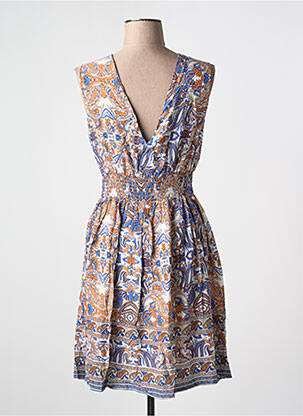 Robe mi-longue imprimé fleurs sans manche bleu HF WOMAN COLLECTION femme