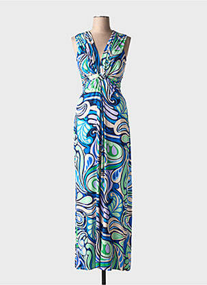 Robe longue imprimé fantaisie sans manche bleu MORGAN femme