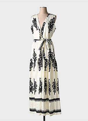 Robe longue imprimé fantaisie sans manche beige HF WOMAN COLLECTION femme