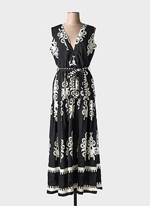 Robe longue imprimé fantaisie sans manche noir HF WOMAN COLLECTION femme