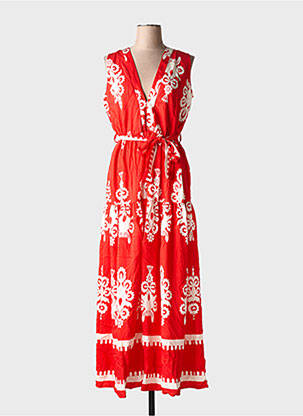 Robe longue imprimé fantaisie sans manche rouge HF WOMAN COLLECTION femme