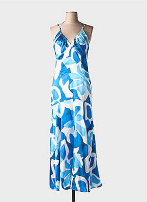 Robe longue manches bretelles ajustables fines bretelles bleu MORGAN femme